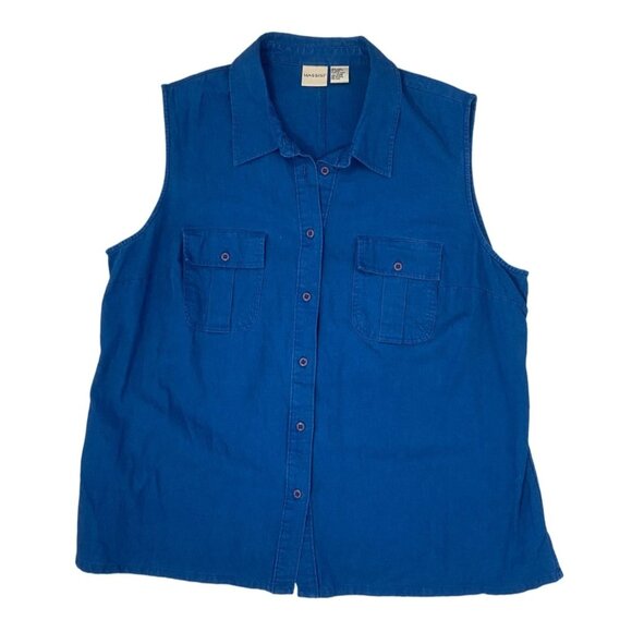 ⭐ 3/$15 Massini Size 20W Linen Blend Blue Button Up Shirt Tank Top - Picture 1 of 6